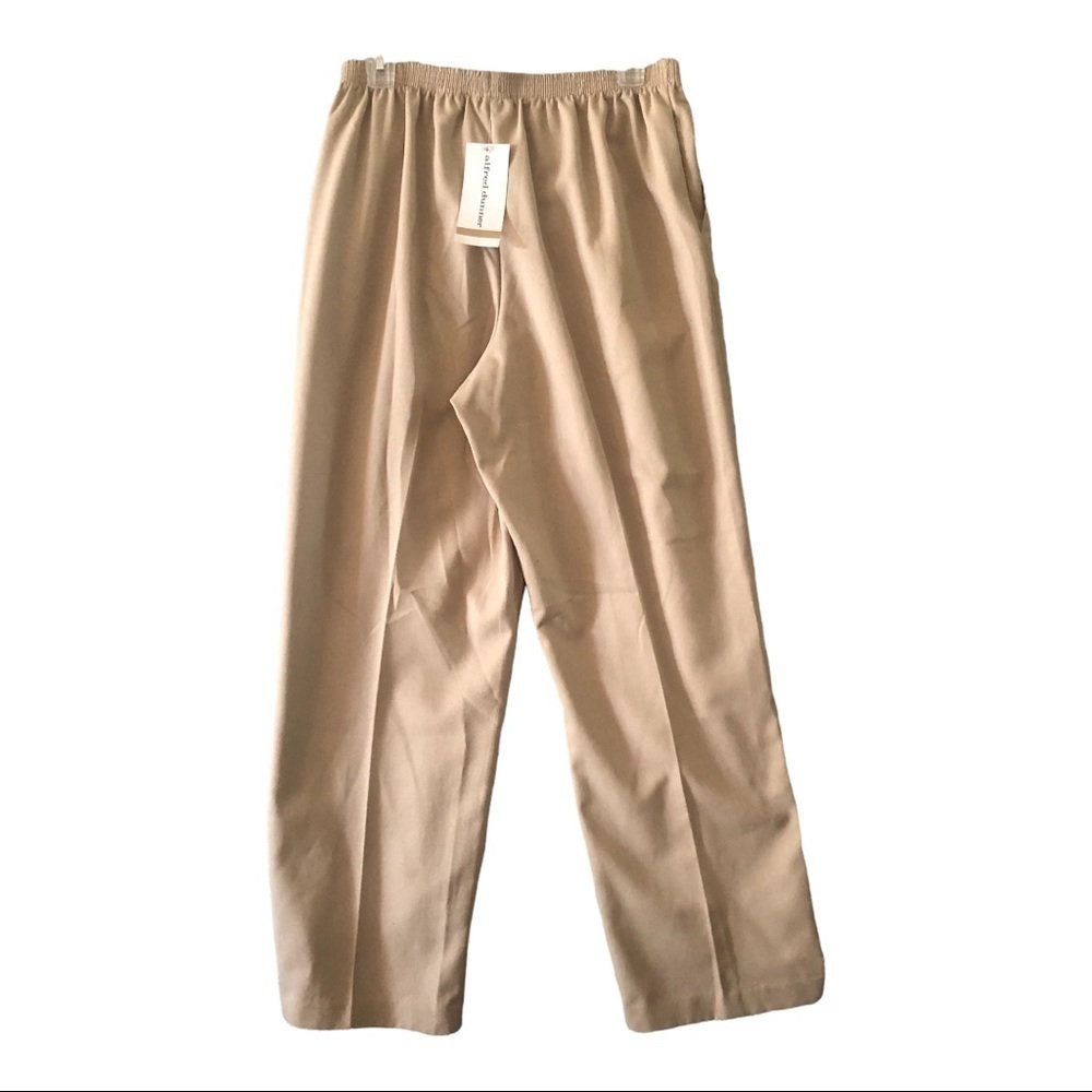 Alfred Dunner Dress Pants Womens Petites Beige Elastic Waist Mid Rise